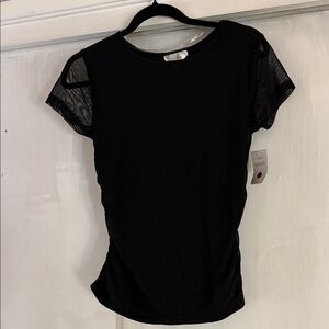 Chic Black Women's Top with Mesh Sleeves